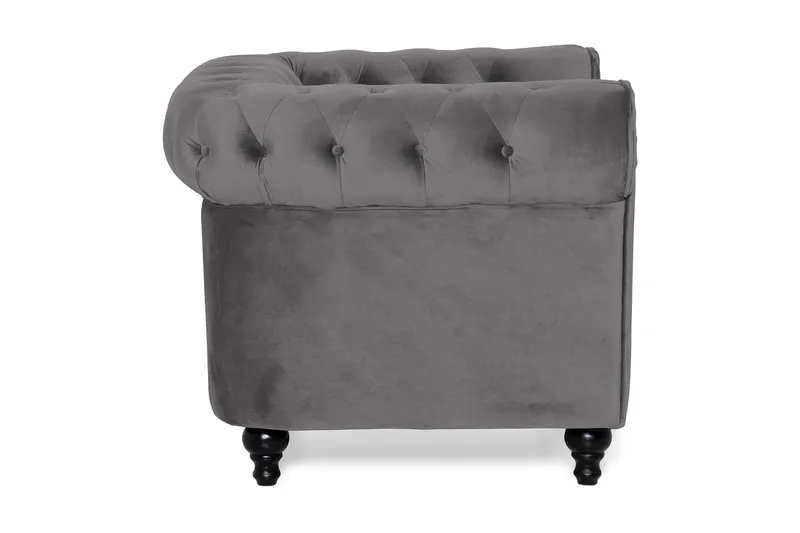 Chesterfield Lyx Stor skön djup sammetsfåtölj - Fåtölj till vardagsrum - Mörkgrå Sammet - Möbler - Vardagsrum - Fåtöljer - Chesterfield fåtölj