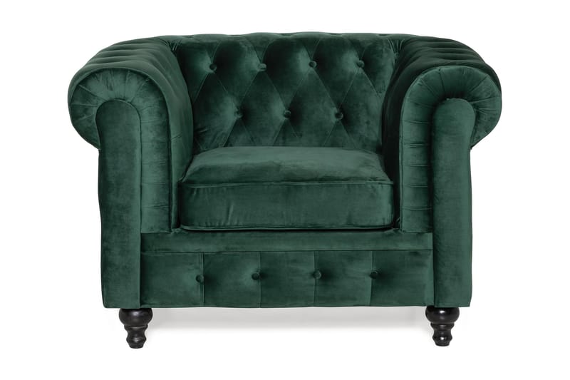 Chesterfield Lyx Stor skön djup sammetsfåtölj - Fåtölj till vardagsrum - Mörkgrön Sammet - Möbler - Vardagsrum - Fåtöljer - Chesterfield fåtölj