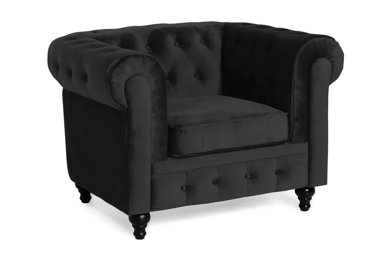 Chesterfield Lyx Stor skön djup sammetsfåtölj - Fåtölj till vardagsrum - Svart Sammet - Möbler - Vardagsrum - Fåtöljer - Chesterfield fåtölj