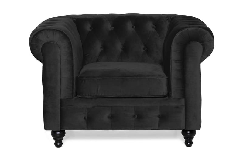 Chesterfield Lyx Stor skön djup sammetsfåtölj - Fåtölj till vardagsrum - Svart Sammet - Möbler - Vardagsrum - Fåtöljer - Chesterfield fåtölj