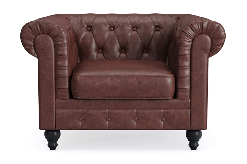 Chesterfield Lyx Stor skön djup fåtölj i konstläder till vardagsrum - Mörkbrun PU - Möbler - Vardagsrum - Fåtöljer - Chesterfield fåtölj