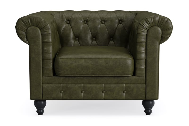 Chesterfield Lyx Stor skön djup fåtölj till vardagsrum - Mörkgrön PU - Möbler - Vardagsrum - Fåtöljer - Chesterfield fåtölj
