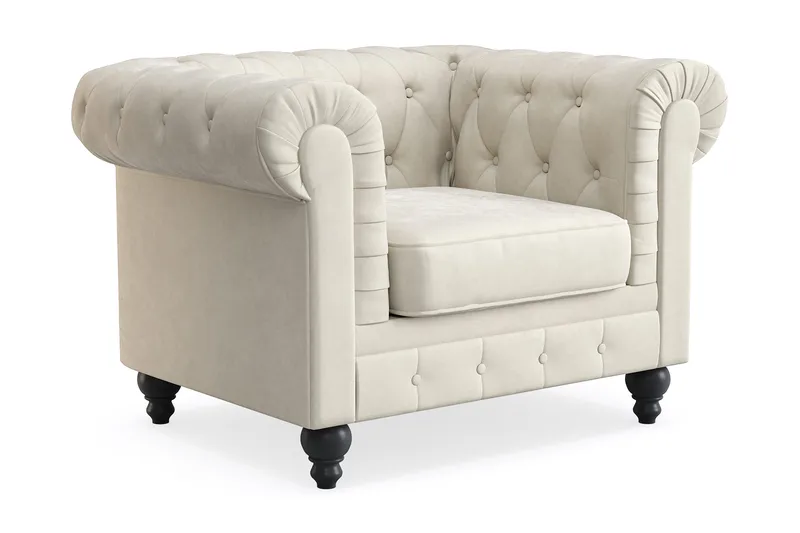 Chesterfield Lyx Stor skön djup sammetsfåtölj - Fåtölj till vardagsrum - Beige Sammet - Möbler - Vardagsrum - Fåtöljer - Chesterfield fåtölj