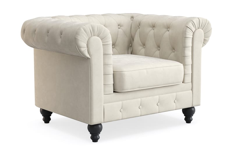 Chesterfield Lyx Stor skön djup sammetsfåtölj - Fåtölj till vardagsrum - Beige Sammet - Möbler - Vardagsrum - Fåtöljer - Chesterfield fåtölj