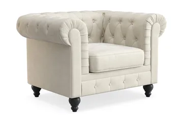 Chesterfield Lyx Stor skön djup sammetsfåtölj - Fåtölj till vardagsrum - Beige - Möbler - Vardagsrum - Fåtöljer - Chesterfield fåtölj