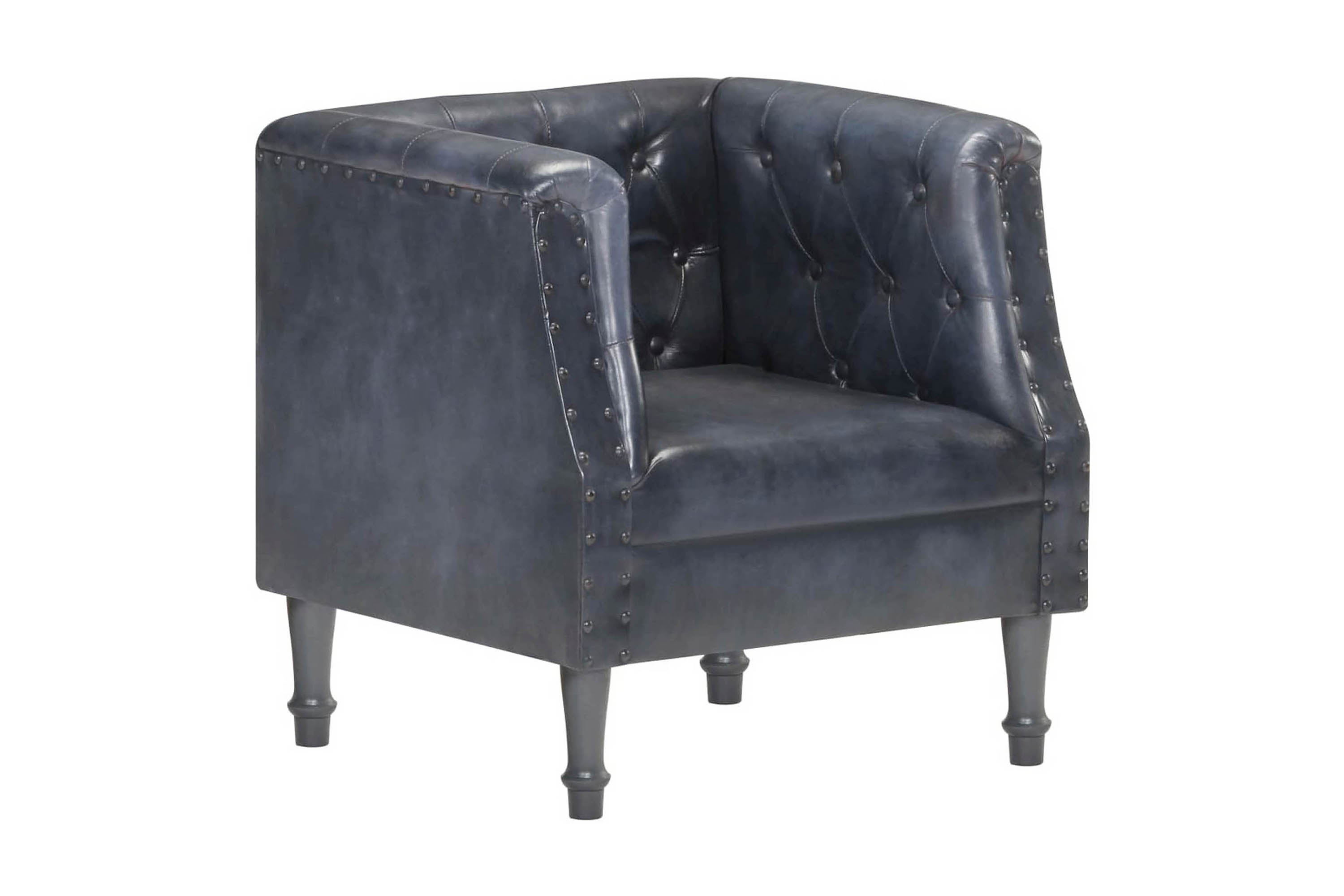 fåtölj grå äkta skinn - grå