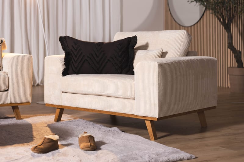 Copenhagen Fåtölj i Manchester med Träben - Beige - Möbler - Vardagsrum - Fåtöljer