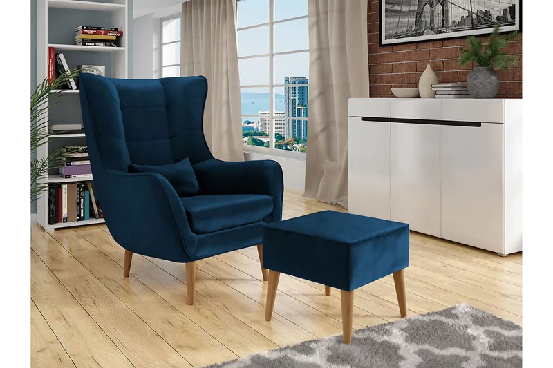 Fåtölj - Blå - Möbler - Vardagsrum - Fåtöljer - Sammetsfåtölj