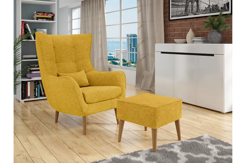 Fåtölj LORD med fotpall - Gul - Möbler - Vardagsrum - Fåtöljer