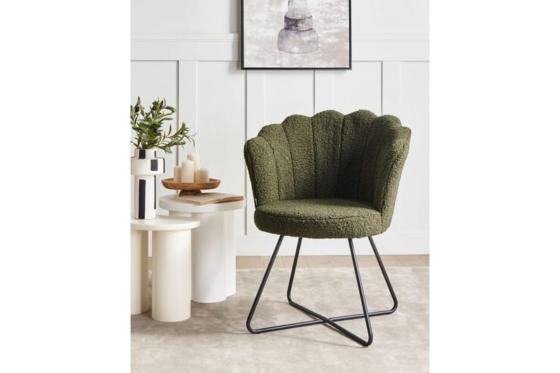 Fåtölj Lovelock - Mörkgrön, Svart/Bouclé - Möbler - Vardagsrum - Fåtöljer - Fåtölj utan armstöd