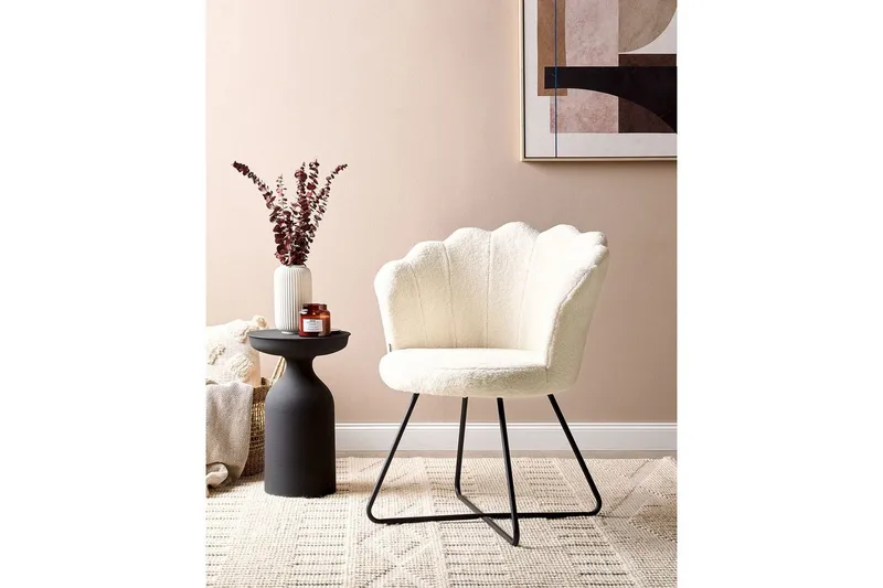 Fåtölj Lovelock - Vit, Svart/Bouclé - Möbler - Vardagsrum - Fåtöljer - Fåtölj utan armstöd