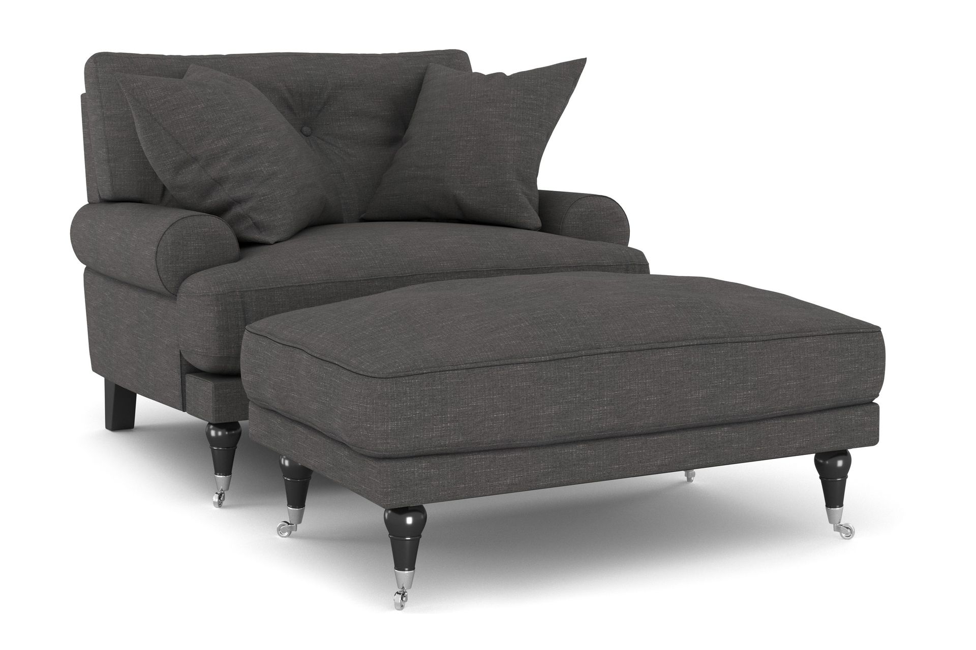 andrew fåtölj med fotpall - mörkgrå/krom