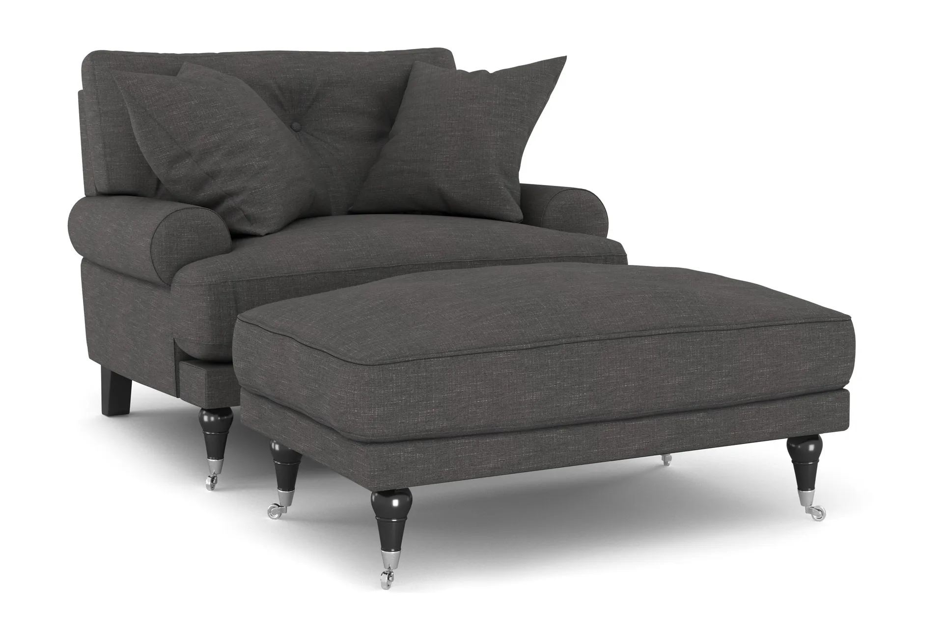 Andrew F&aring;t&ouml;lj med Fotpall - M&ouml;rkgr&aring;/Krom