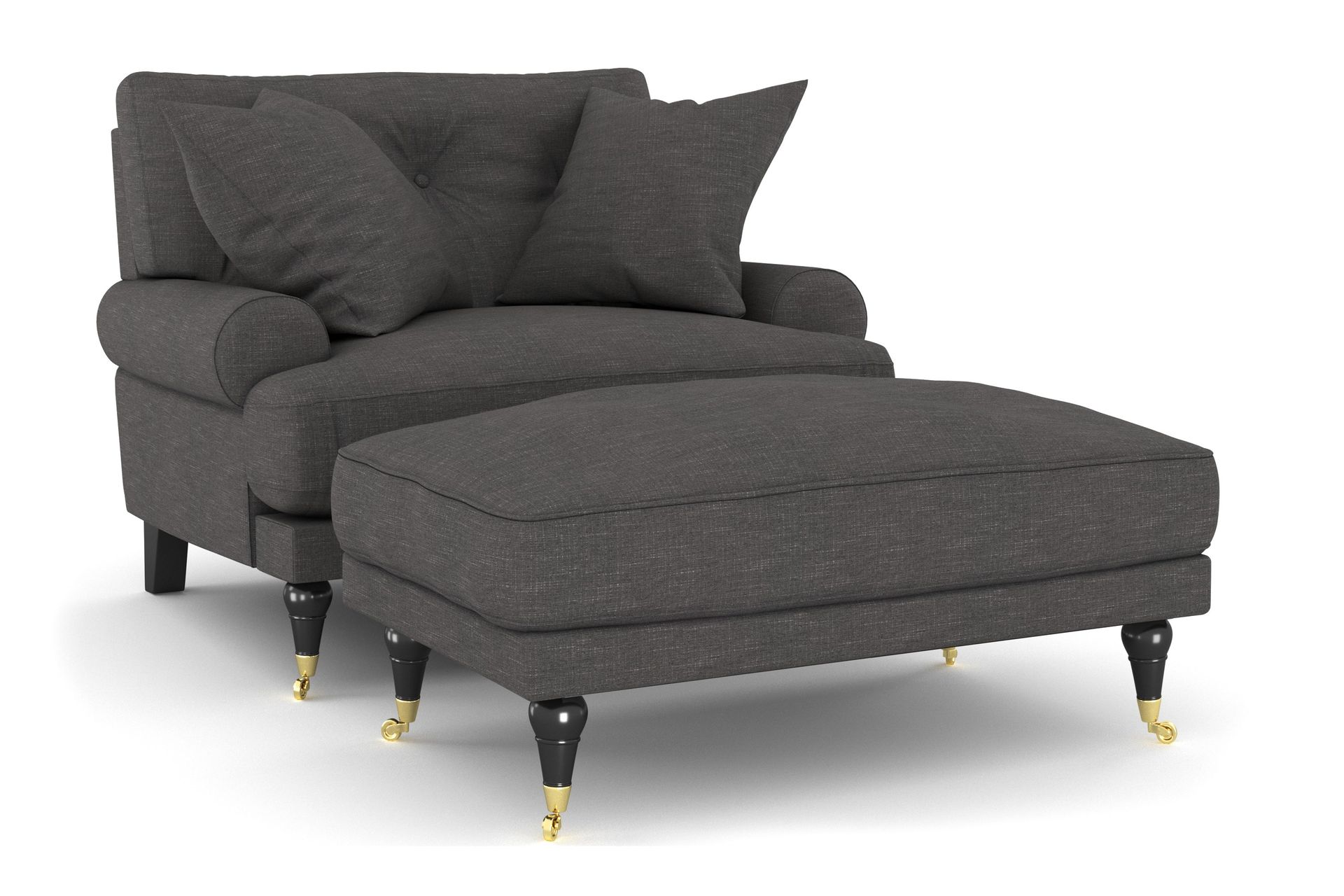 andrew fåtölj med fotpall - mörkgrå/mässing