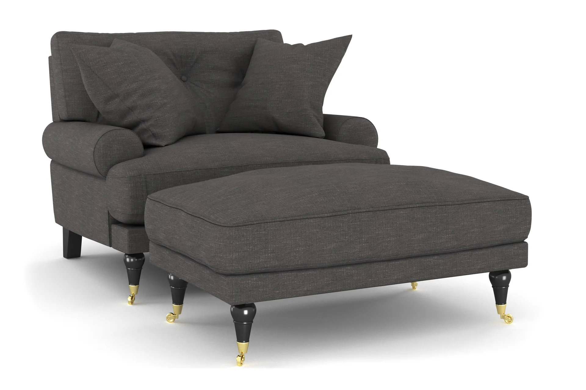 andrew fåtölj med fotpall - mörkgrå/mässing