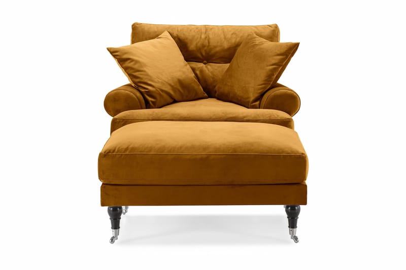 Andrew Fåtölj med Fotpall Sammet - Amber/Krom - Möbler - Vardagsrum - Fåtöljer - Sammetsfåtölj