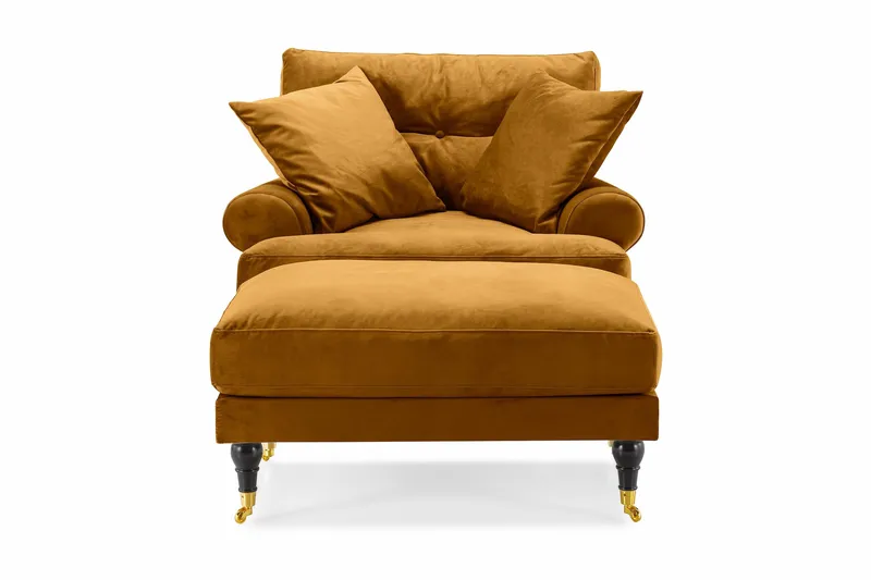 Andrew Fåtölj med Fotpall Sammet - Amber/Mässing - Möbler - Vardagsrum - Fåtöljer - Sammetsfåtölj