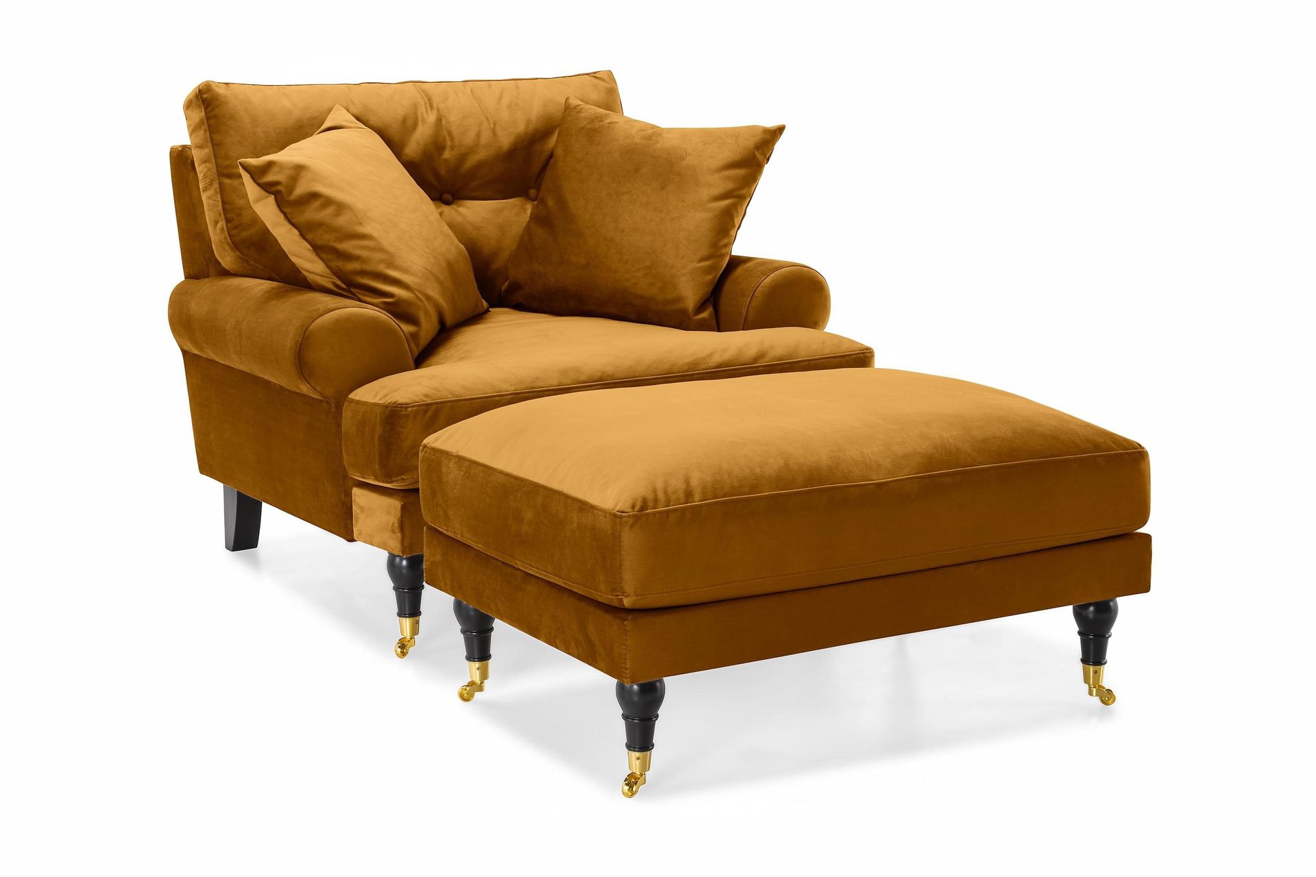 andrew fåtölj med fotpall sammet - amber/mässing