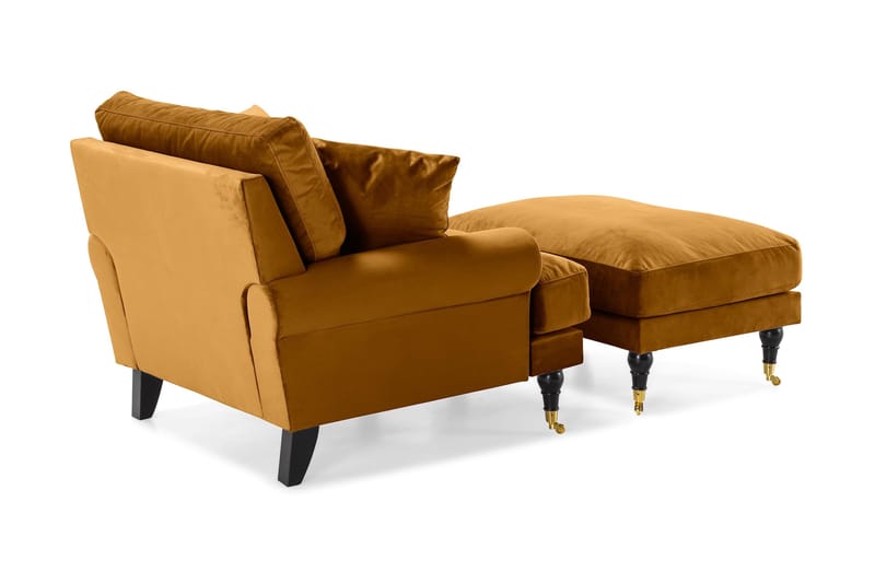 Andrew Fåtölj med Fotpall Sammet - Amber/Mässing - Möbler - Vardagsrum - Fåtöljer - Sammetsfåtölj