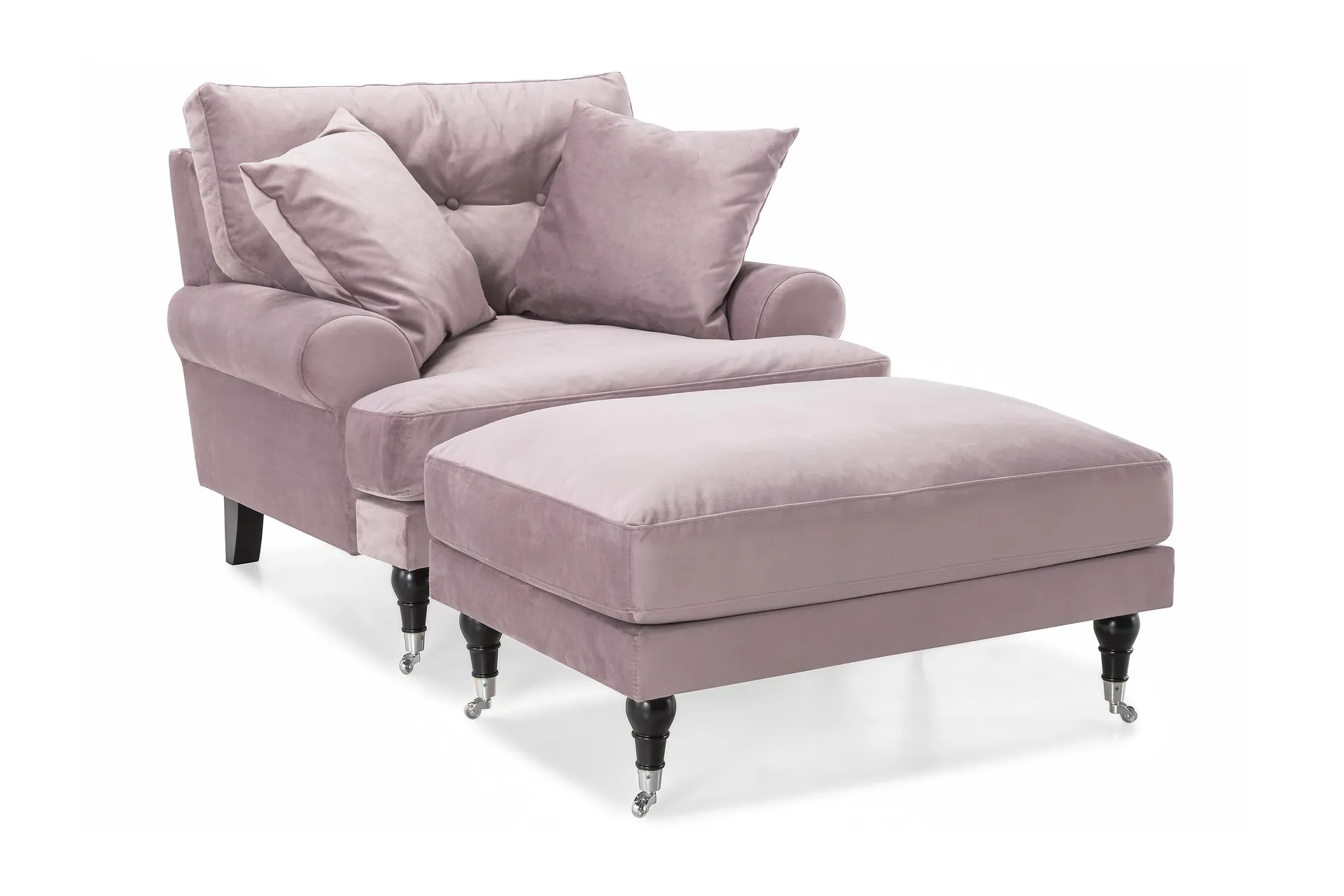 andrew fåtölj med fotpall sammet - lila/krom
