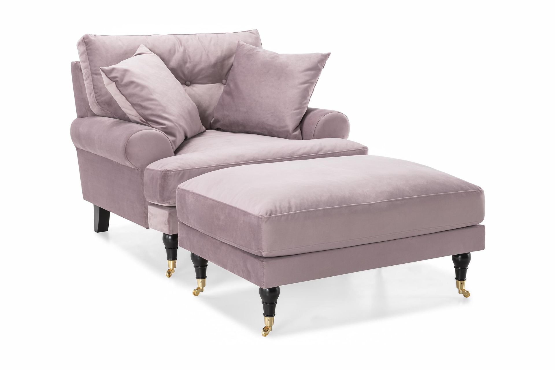 andrew fåtölj med fotpall sammet - lila/mässing