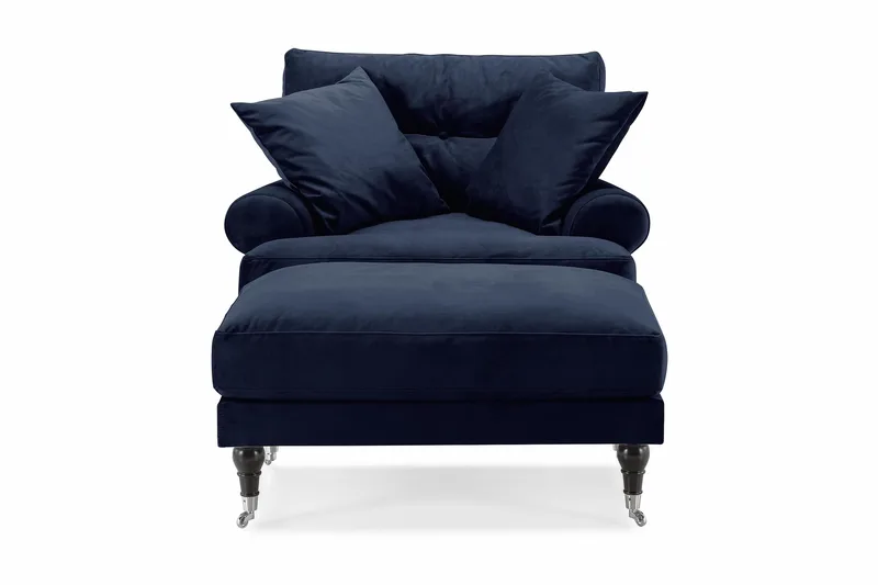 Andrew Fåtölj med Fotpall Sammet - Midnattsblå/Krom - Möbler - Vardagsrum - Fåtöljer - Sammetsfåtölj