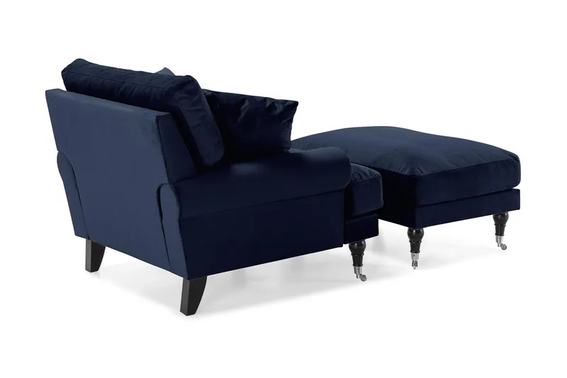 Andrew Fåtölj med Fotpall Sammet - Midnattsblå/Krom - Möbler - Vardagsrum - Fåtöljer - Sammetsfåtölj
