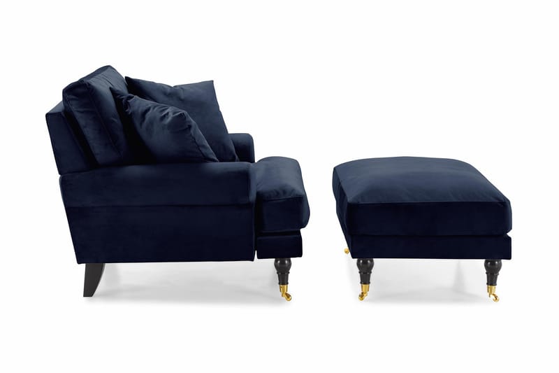 Andrew Fåtölj med Fotpall Sammet - Midnattsblå/Mässing - Möbler - Vardagsrum - Fåtöljer - Sammetsfåtölj