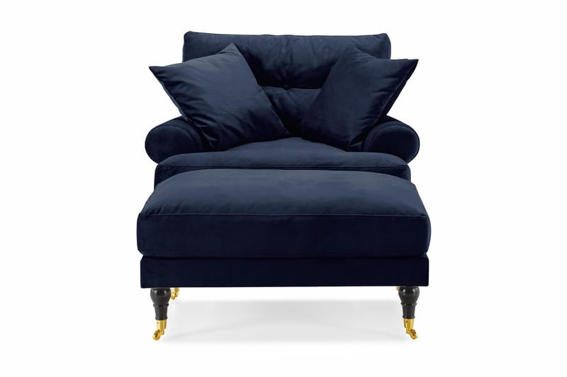 Andrew Fåtölj med Fotpall Sammet - Midnattsblå/Mässing - Möbler - Vardagsrum - Fåtöljer - Sammetsfåtölj
