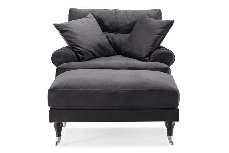 Andrew Fåtölj med Fotpall Sammet - Mörkgrå/Krom - Möbler - Vardagsrum - Fåtöljer - Sammetsfåtölj