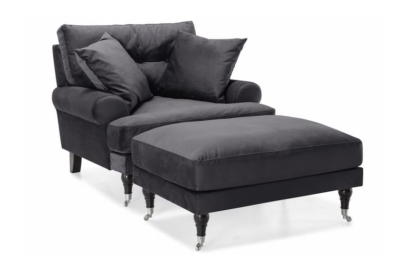 Andrew Fåtölj med Fotpall Sammet - Mörkgrå/Krom - Möbler - Vardagsrum - Fåtöljer - Sammetsfåtölj