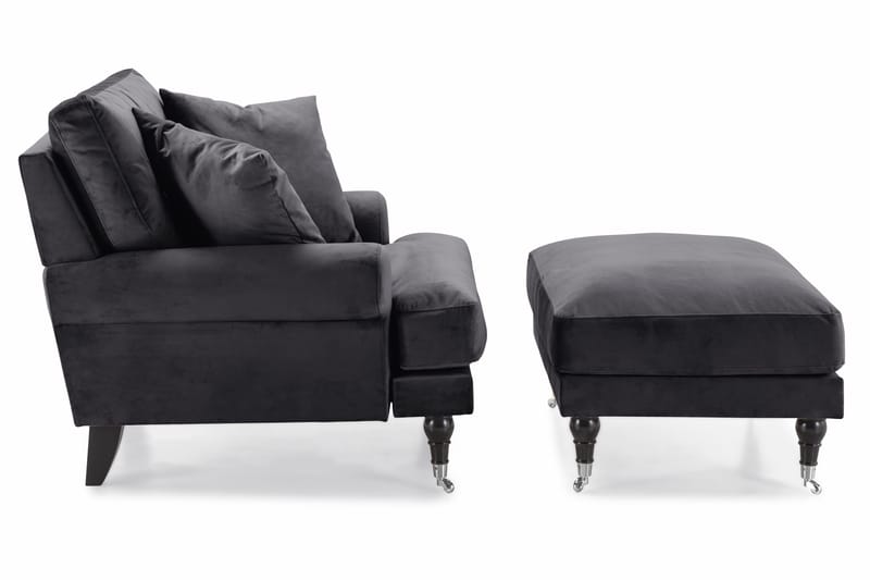 Andrew Fåtölj med Fotpall Sammet - Mörkgrå/Krom - Möbler - Vardagsrum - Fåtöljer - Sammetsfåtölj