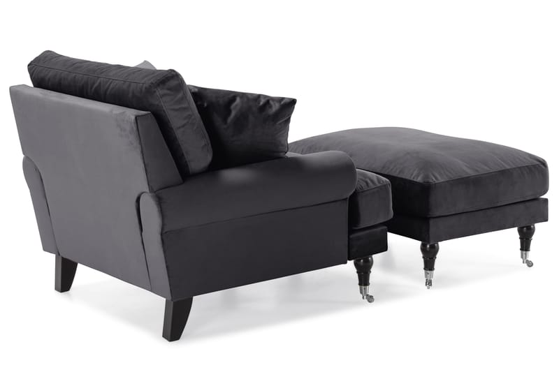 Andrew Fåtölj med Fotpall Sammet - Mörkgrå/Krom - Möbler - Vardagsrum - Fåtöljer - Sammetsfåtölj