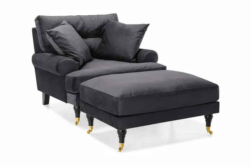 Andrew Fåtölj med Fotpall Sammet - Mörkgrå/Mässing - Möbler - Vardagsrum - Fåtöljer - Sammetsfåtölj