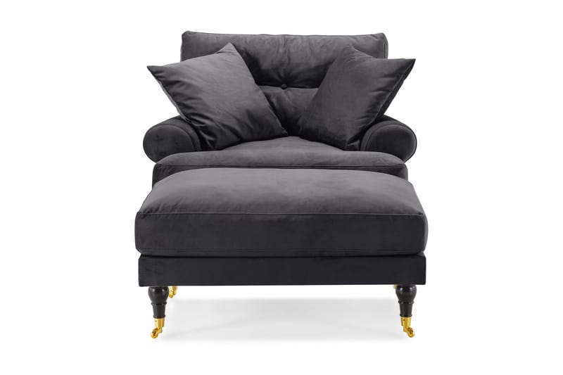 Andrew Fåtölj med Fotpall Sammet - Mörkgrå/Mässing - Möbler - Vardagsrum - Fåtöljer - Sammetsfåtölj