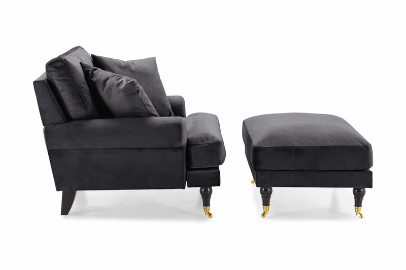 Andrew Fåtölj med Fotpall Sammet - Mörkgrå/Mässing - Möbler - Vardagsrum - Fåtöljer - Sammetsfåtölj