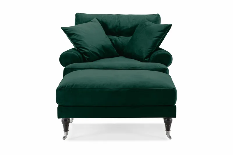 Andrew Fåtölj med Fotpall Sammet - Mörkgrön/Krom - Möbler - Vardagsrum - Fåtöljer - Sammetsfåtölj