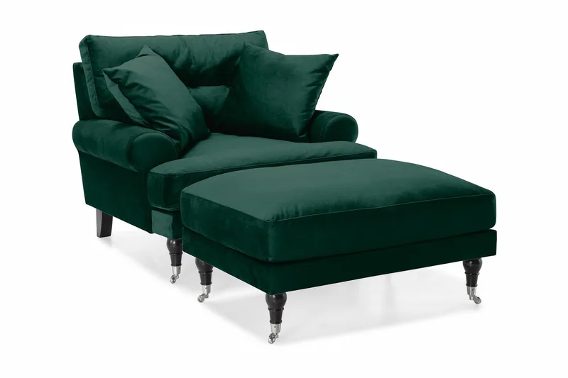 Andrew Fåtölj med Fotpall Sammet, Mörkgrön/Krom