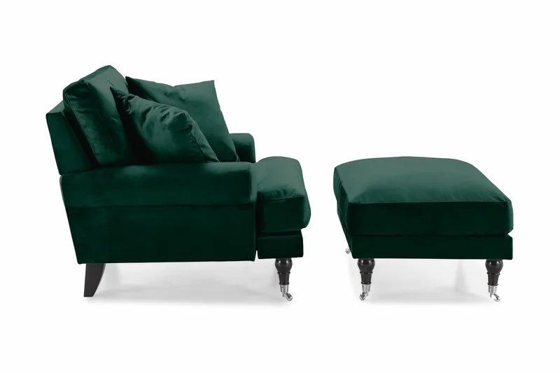 Andrew Fåtölj med Fotpall Sammet - Mörkgrön/Krom - Möbler - Vardagsrum - Fåtöljer - Sammetsfåtölj