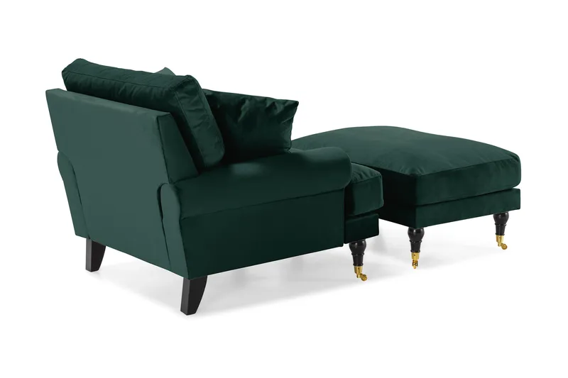 Andrew Fåtölj med Fotpall Sammet - Mörkgrön/Mässing - Möbler - Vardagsrum - Fåtöljer - Sammetsfåtölj