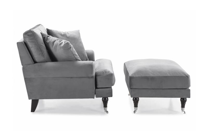 Andrew Fåtölj med Fotpall Sammet - Silvergrå/Krom - Möbler - Vardagsrum - Fåtöljer - Sammetsfåtölj