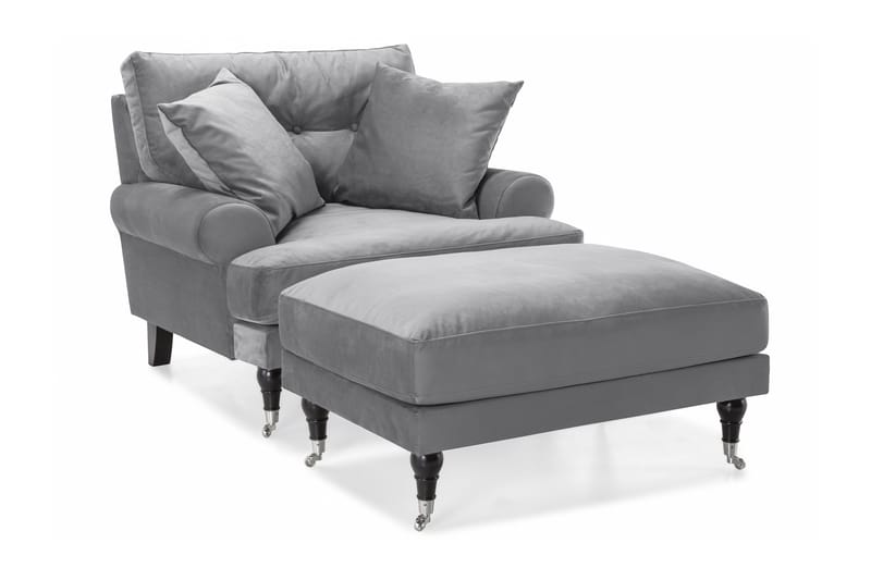 Andrew Fåtölj med Fotpall Sammet - Silvergrå/Krom - Möbler - Vardagsrum - Fåtöljer - Sammetsfåtölj