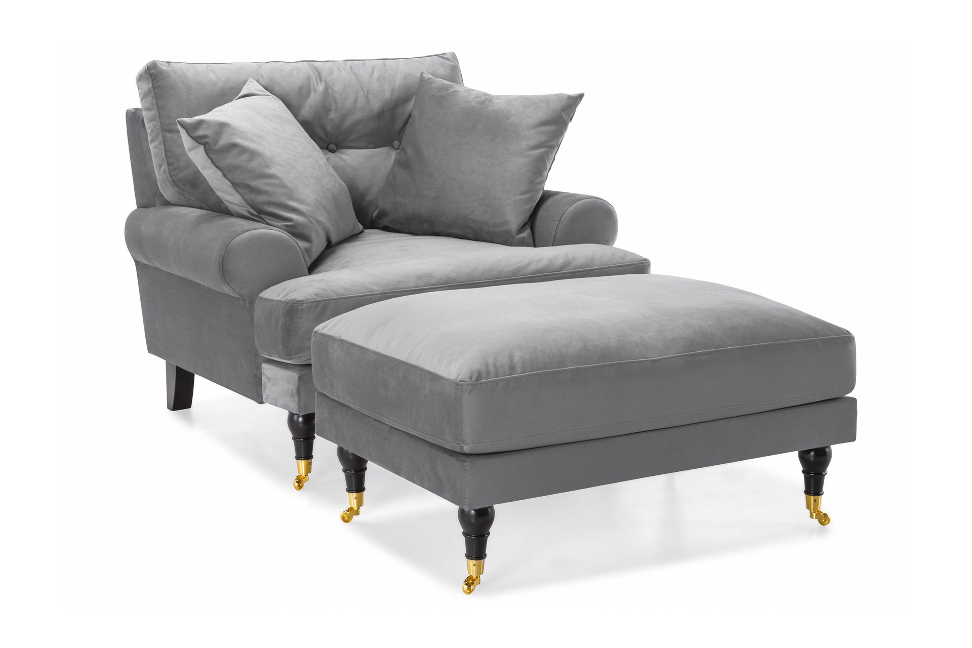 andrew fåtölj med fotpall sammet - silvergrå/mässing