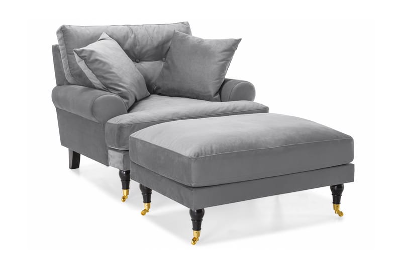 Andrew Fåtölj med Fotpall Sammet, Silvergrå/Mässing