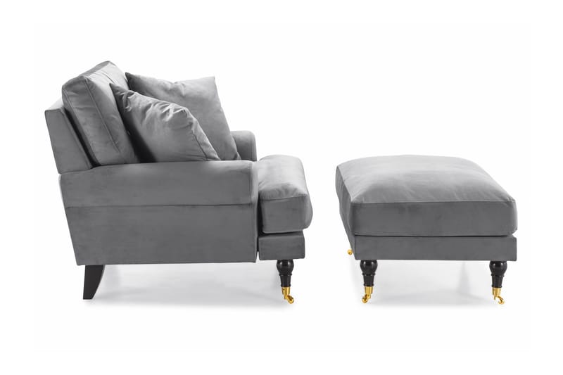 Andrew Fåtölj med Fotpall Sammet - Silvergrå/Mässing - Möbler - Vardagsrum - Fåtöljer - Sammetsfåtölj