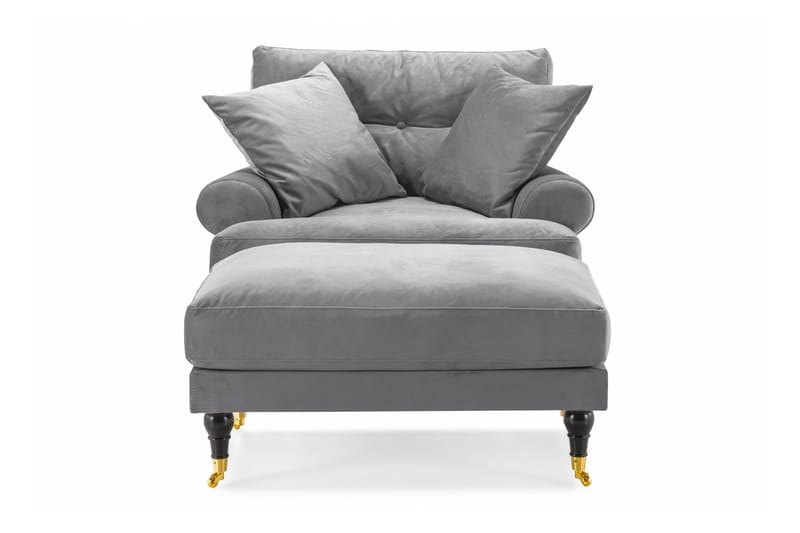 Andrew Fåtölj med Fotpall Sammet - Silvergrå/Mässing - Möbler - Vardagsrum - Fåtöljer - Sammetsfåtölj