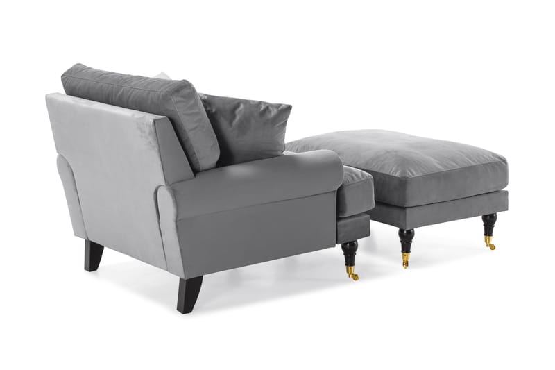 Andrew Fåtölj med Fotpall Sammet - Silvergrå/Mässing - Möbler - Vardagsrum - Fåtöljer - Sammetsfåtölj