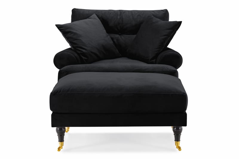 Andrew Fåtölj med Fotpall Sammet - Svart/Mässing - Möbler - Vardagsrum - Fåtöljer - Sammetsfåtölj