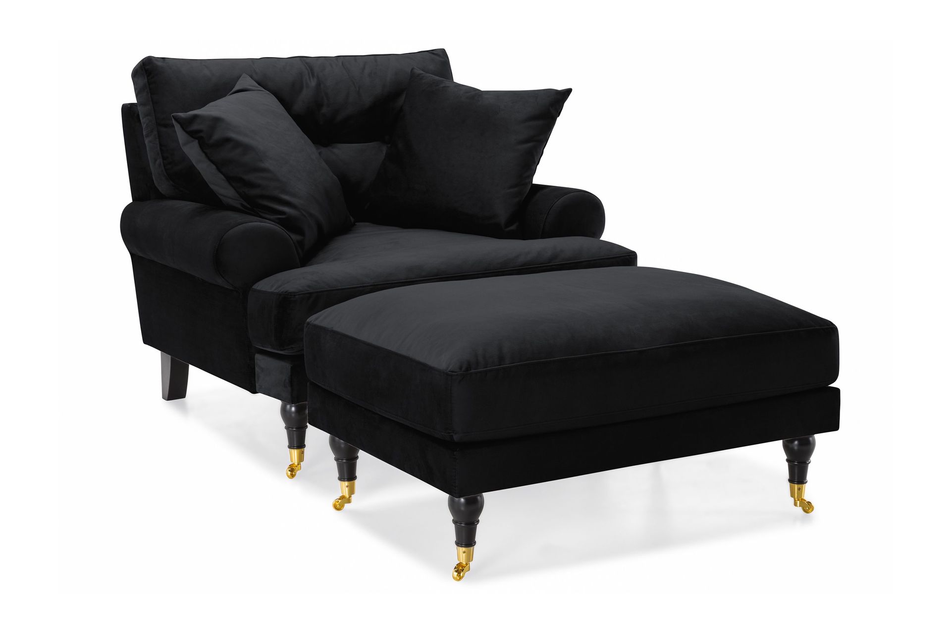 andrew fåtölj med fotpall sammet - svart/mässing