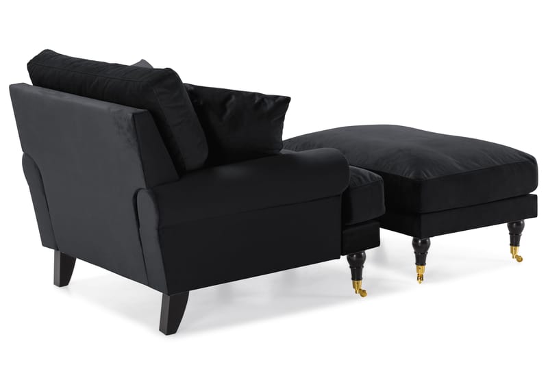 Andrew Fåtölj med Fotpall Sammet - Svart/Mässing - Möbler - Vardagsrum - Fåtöljer - Sammetsfåtölj